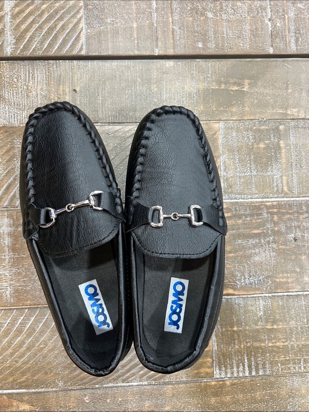 Josmo Black Slip-On Moccasin Loafers with Silver Bit